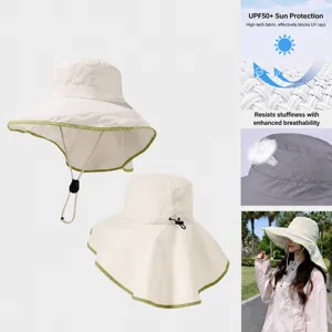 Wide brim sun protection fisherman hat with extended neck flap, breathable summer outdoor sun hat.