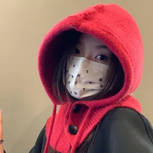 Korean knit balaclava hat winter warm hood and scarf in one thick ear protection.