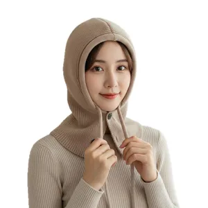 Korean style knitted balaclava winter warm hat scarf all-in-one ear protection cozy beanie for women