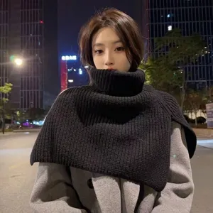 Women Winter Warm Knitted Scarf High Neck Split Shawl Solid Color Pullover Fashion Woolen Neck Warmer