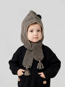 Kids winter knitted hat scarf all-in-one cute bear ears warm windproof baby warm beanie cap