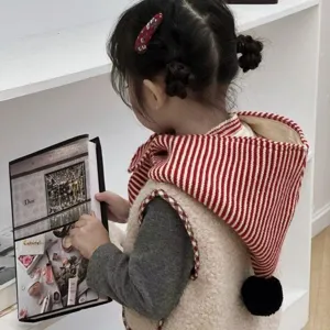 Children winter warm knitted hooded scarf one-piece hat cute kids windproof ear protection beanie