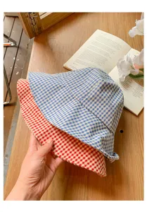 Cappello a secchiello a quadri stile coreano donna viaggio estate protezione solare tesa larga