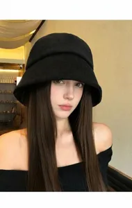 Cappello da pescatore in velluto a coste nero da donna, cappello morbido, berretto autunnale.