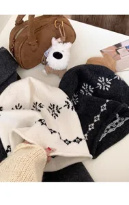 Automne hiver bonnet en tricot Fair Isle style rétro slouchy bonnet en laine chaud et douillet