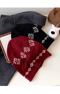 Bonnet en tricot avec motif flocon de neige, bonnet slouchy d'hiver douillet, chapeau chaud.