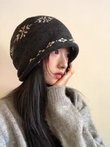 Bonnet tricot automne hiver, motif flocon de neige fair isle vintage bonnet chaud slouchy femme.