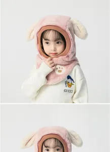 Leuke winter kinder pluche bivakmuts met schattige oren, warme dikke fleece capuchon.