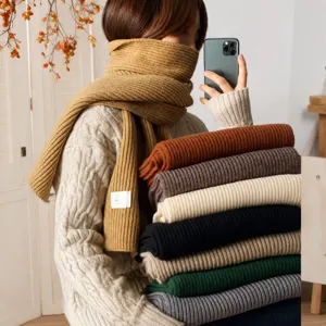 Winter Warm Knitted Scarf For Women Solid Color Soft Thickened Long Shawl Casual Fashion Neck Warmer Cold Weather