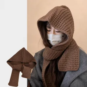 Damen Winter Warm Gestrickter Schal Mütze Set Einfarbig Verdickt Thermische Beanie Mütze Vielseitige Outdoor Mode Kopfbedeckung