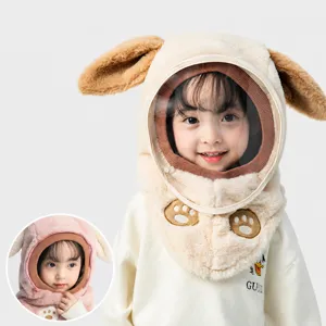 Kinderen Winter Warmte Pull-over Muts Verdikte Pluche Winddichte Oorbescherming Pet Met Afneembaar Transparant Gezichtsmasker