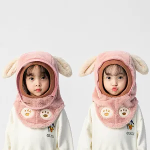 Kinderen winddichte pluche muts met afneembaar gezichtsscherm dikke warme winterkindercap