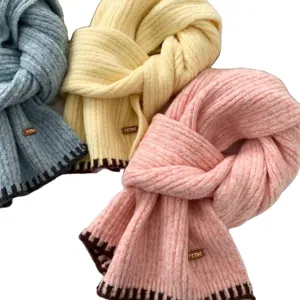 Cozy knitted winter scarves set in blue yellow and pink thick warm woolen neck wraps for women
