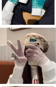 Winter women touch screen knit gloves with cute Christmas tree pattern and thick warm design.