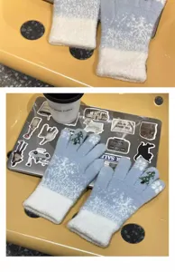 Cute winter touch screen woolen gloves for women with snowflake and Christmas tree patterns.