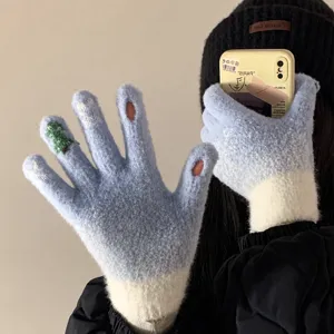 Women winter thick warm knit gloves touch screen cute Christmas tree pattern soft