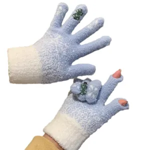 Women's Winter Thickened Warm Knitted Gloves Cute Christmas Tree Touch Screen Fingerless Mittens