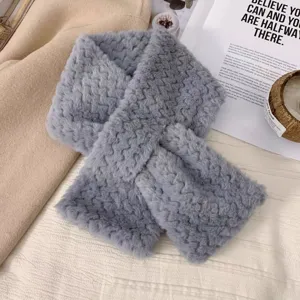 Grey faux fur cross scarf winter plush neck warmer thick soft warm cozy stylish daily wear accessory