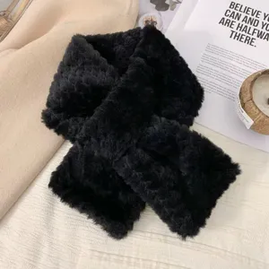 Winter black faux fur cross scarf thick plush neck warmer cozy women winter fashion outfit