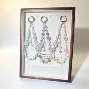 INS Style Fireworks Crystal Beaded Phone Chain Double Layer Star Tasseled Keychain Bag Pendant