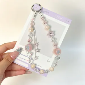 Ins Style Fireworks Crystal Beaded Phone Chain With Cute Star Tassel Bag Charm Keychain