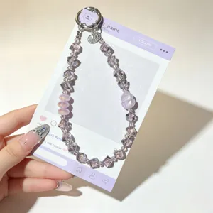 Luxury crystal beaded phone charm cute purple pendant bag accessory for women aesthetic design