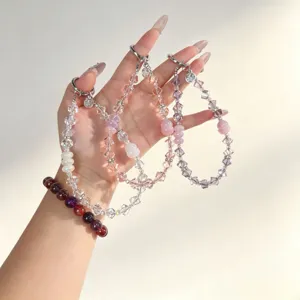 Crystal beaded phone strap charm, aesthetic phone charm lanyard for bags and keys.