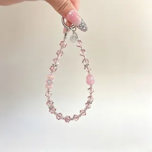 Pink crystal beaded phone charm cute gourd keychain bag pendant aesthetic jewelry accessory