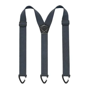 Heren Y-vormige elastische bretels met driehoekhaken, gespen en zwarte lederen patch.