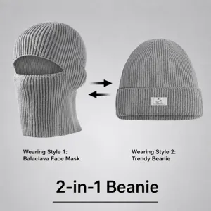 Winter Herren Strickmütze konvertierbare Sturmhaube warme Mütze graue Kappe Outdoor Mode