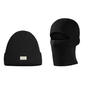 Herren Winter dicke Strickmütze Sturmhaube Set Outdoor warme thermische Skimaske schwarz