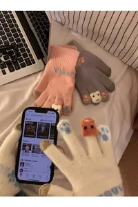 Guantes de invierno de felpa táctiles bonitos para mujer, guantes de punto cálidos para frío.