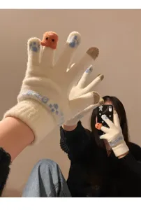 Guantes de invierno de felpa bonitos para mujer engrosados cálidos táctiles lana