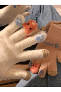 Guantes de invierno lindos de felpa tejidos táctiles para mujeres con dedos de monstruos.
