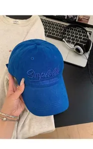 Berretto da baseball in velluto a coste blu retro ricamo lettere donna cappello sole.