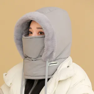 Winterwarme winddichte integrierte Bombermütze und Gesichtsmaske, dicker Plüschrand.