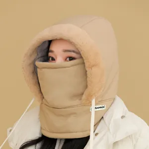 Winter thermische winddichte Kapuze Schal integrierte Kappe dicker Plüsch warme Radmütze.