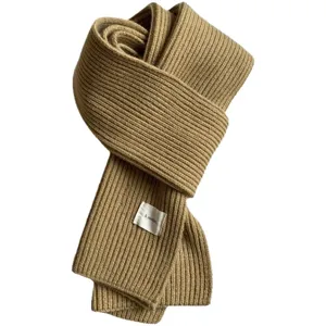 Solid color knit winter scarf for women and men, thick warm ribbed wool neck wrap, cozy.