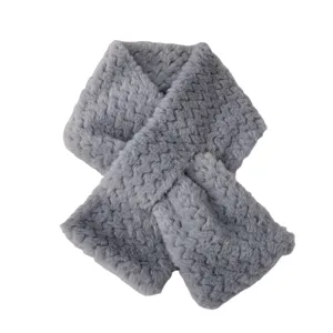 Grey Plush Cross Scarf Winter Warm Neck Warmer Soft Faux Fur Winter Muffler for Women