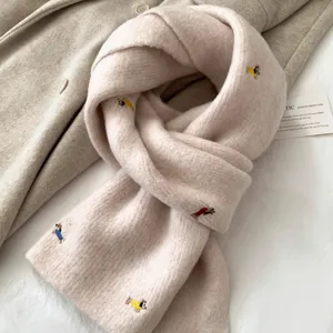 Korean style cute dachshund embroidered knitted scarf for women, cozy winter warm neckwear.