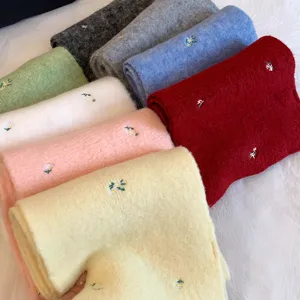 Women's autumn winter knitted scarf warm stylish shawl multi-color floral embroidery soft cozy