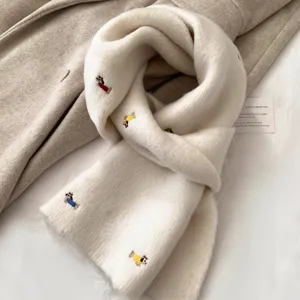 Korean style cute dachshund embroidered knitted scarf for women winter warm neck warmer