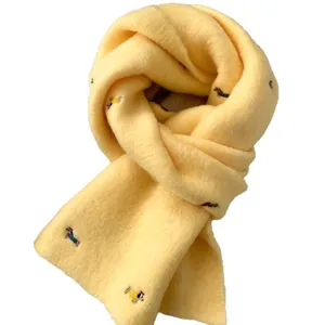 Korean style cute dachshund embroidery knitted winter scarf for women warm cozy yellow neckerchief