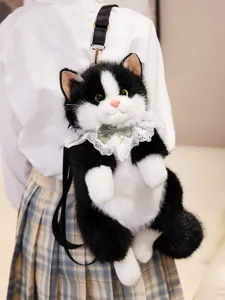 Morbido zaino gatto peluche nero bianco carino gattino borsa a spalla regalo bambina