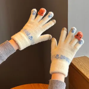 Guantes Tejidos Táctiles Cálidos de Invierno para Mujer Lindo Estampado de Pata de Animal Espesados A Prueba de Frío Ciclismo Térmicos
