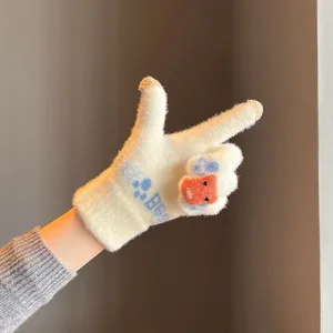 Guantes de invierno de felpa bonitos para mujer cálidos táctiles de punto suaves