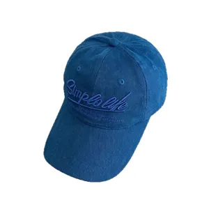 Berretto da baseball in velluto a coste blu retrò con ricamo di lettere, cappello da sole.