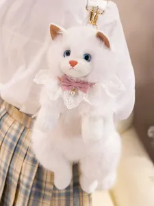 Zaino in peluche gatto ragdoll soffice carino borsa scuola bianca con colletto di pizzo