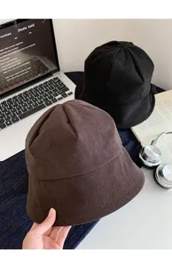 Cappello da pescatore in velluto a coste da donna, cappello invernale casual tinta unita.