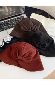 Cappello da piooggia in velluto a coste da donna con fiocco, cappellino invernale chic caldo.